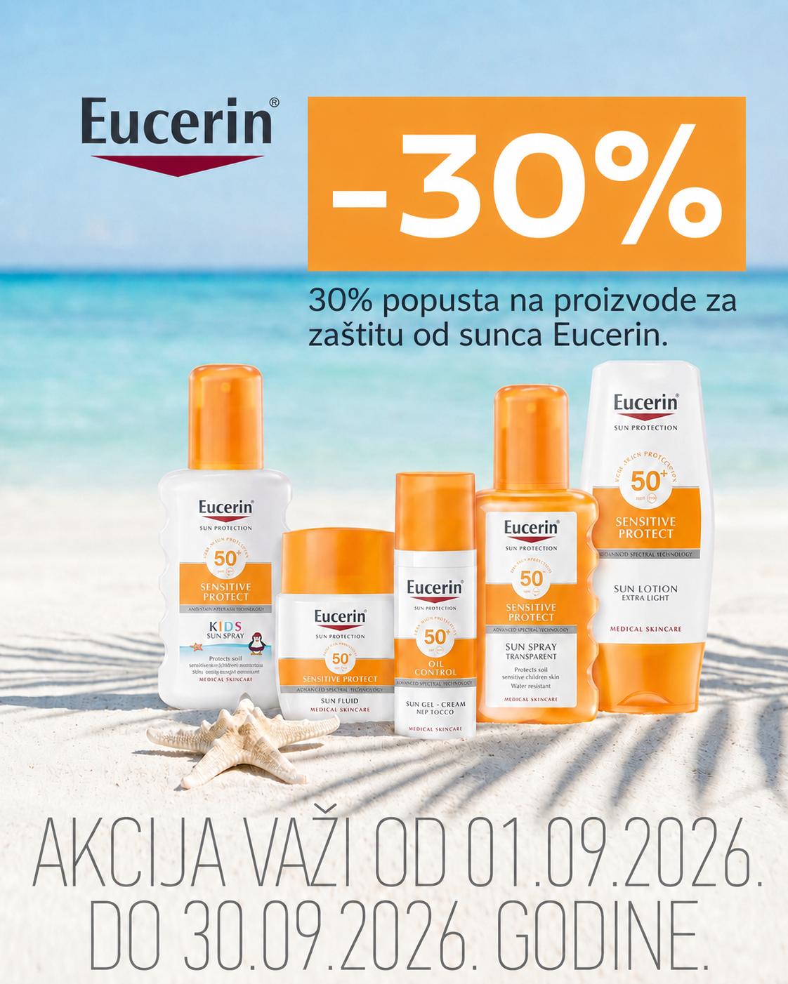 30% popusta na Eucerin proizvode za zaštitu od sunca.